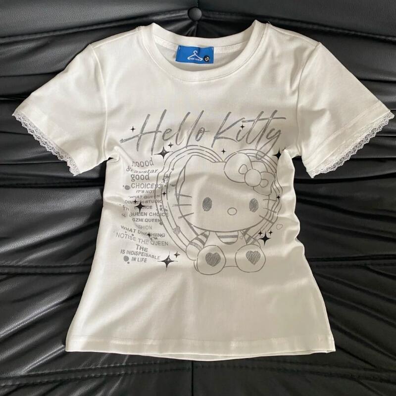 Street Fashion Us - Camiseta de manga corta de encaje