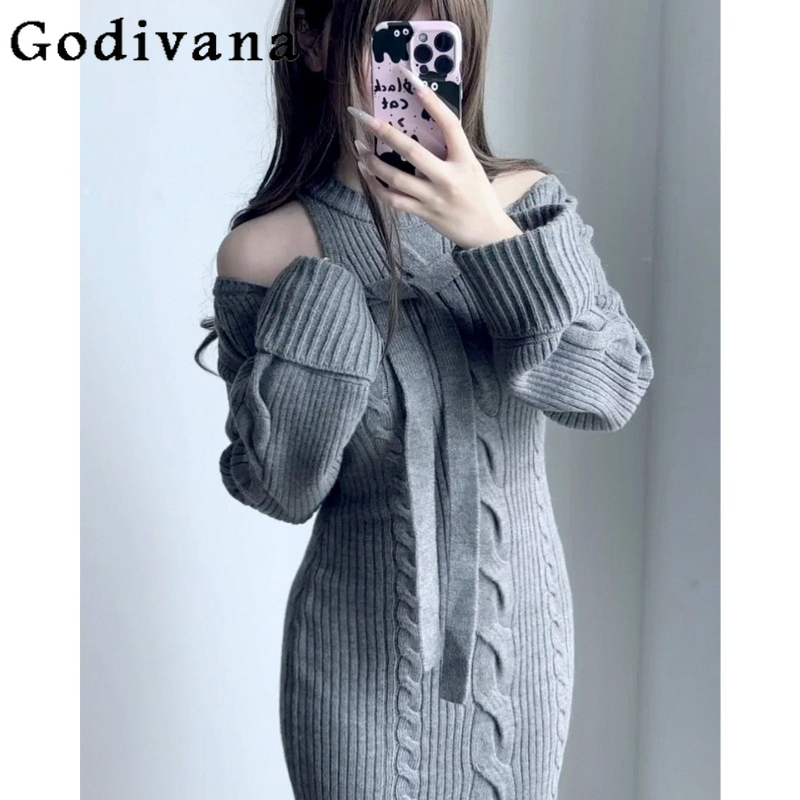 Japanese Street Fashion Female - Nuevo Vestido de Punto con Lazo