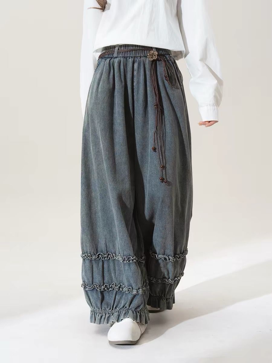 Japanese Street Fashion Female - Pantalones holgados de color liso estilo