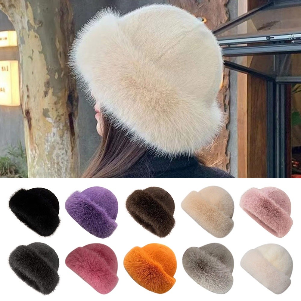 Bucket Hat Embroidered - Sombrero de invierno de piel sintética