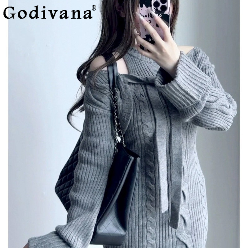 Nuevo Vestido de Punto con Laz - Japanese Street Fashion Female reseña y precio